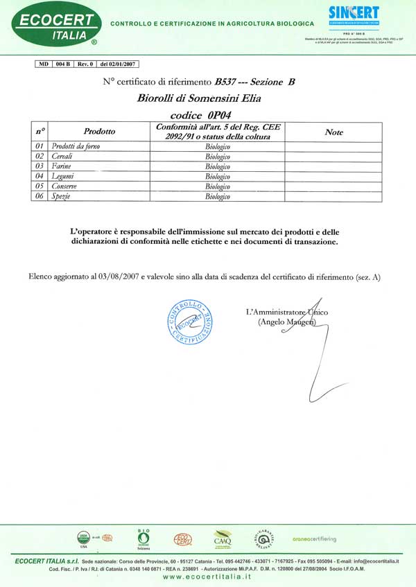 Certficato Ecocert